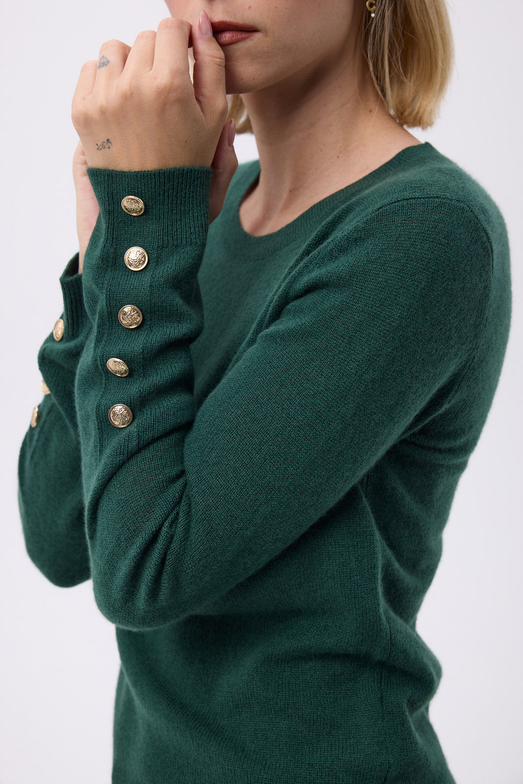 Pull Col Rond Boutons Dorés Hommeches Ballon F Sol - Vert Bouteille - Femme