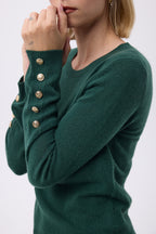 Pull Col Rond Boutons Dorés Hommeches Ballon F Sol - Vert Bouteille - Femme
