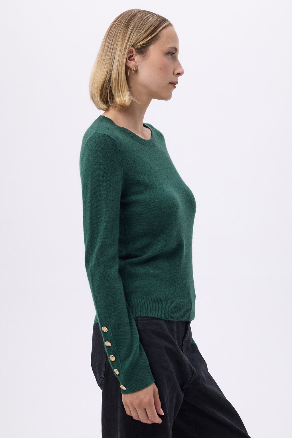 Pull Col Rond Boutons Dorés Hommeches Ballon F Sol - Vert Bouteille - Femme