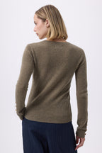 Pull Col Rond Boutons Dorés Hommeches Ballon F Sol - Vert Khaki - Femme