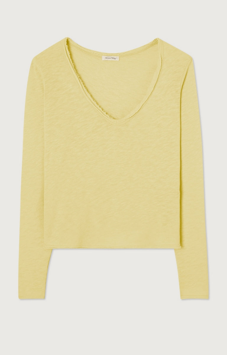 T-Shirt ML Col V - Pistachio Vintage - Femme
