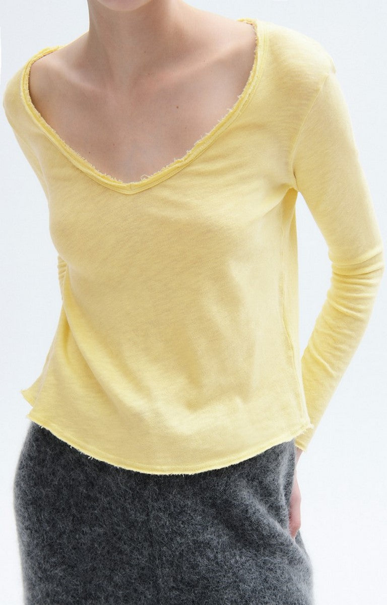 T-Shirt ML Col V - Pistachio Vintage - Femme
