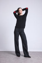 Pull Col Rond Etoiles Coudes Sonia - Noir Rouge - Mixte
