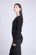 Round Neck Star Elbow Patches Jumper Sonia - Black Red - Unisex