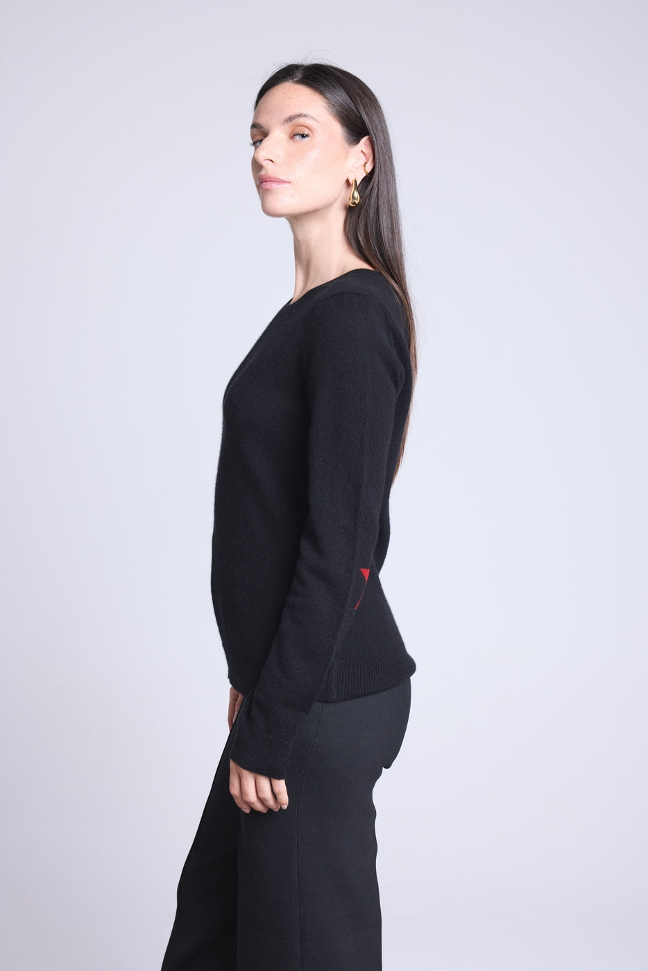 Round Neck Star Elbow Patches Jumper Sonia - Black Red - Unisex