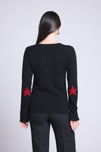 Pull Col Rond Etoiles Coudes Sonia - Noir Rouge - Mixte