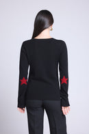 Pull Col Rond Etoiles Coudes Sonia - Noir Rouge - Mixte