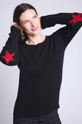 Round Neck Star Elbow Patches Jumper Sonia - Black Red - Unisex