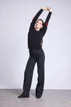 Round Neck Star Elbow Patches Jumper Sonia - Black Red - Unisex