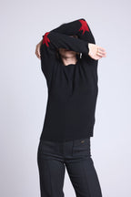 Round Neck Star Elbow Patches Jumper Sonia - Black Red - Unisex
