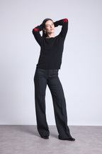 Round Neck Star Elbow Patches Jumper Sonia - Black Red - Unisex