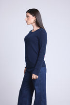 Pull Col Rond Etoiles Coudes Sonia - Bleu Marine Rose Fluo - Mixte