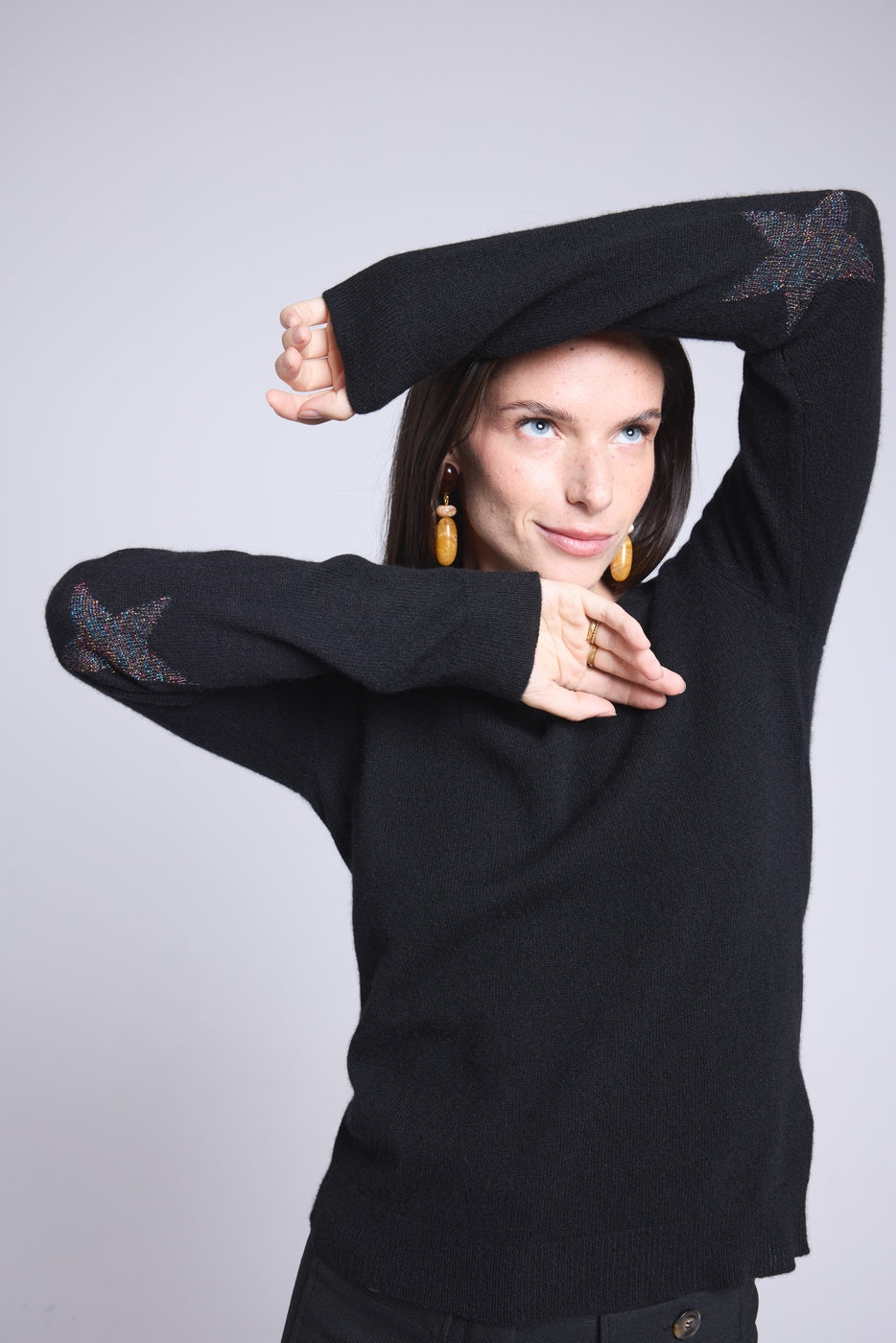Jersey de cuello redondo con estrellas en los codos Sonia - Negro lúrex multicolor - Unisex