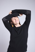 Jersey de cuello redondo con estrellas en los codos Sonia - Negro lúrex multicolor - Unisex
