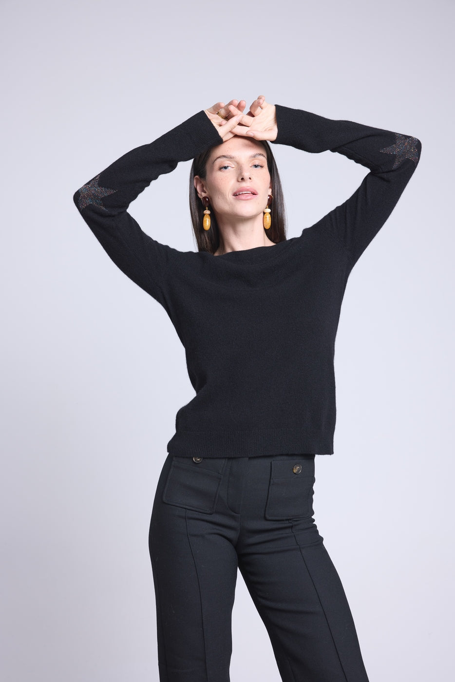 Jersey de cuello redondo con estrellas en los codos Sonia - Negro lúrex multicolor - Unisex