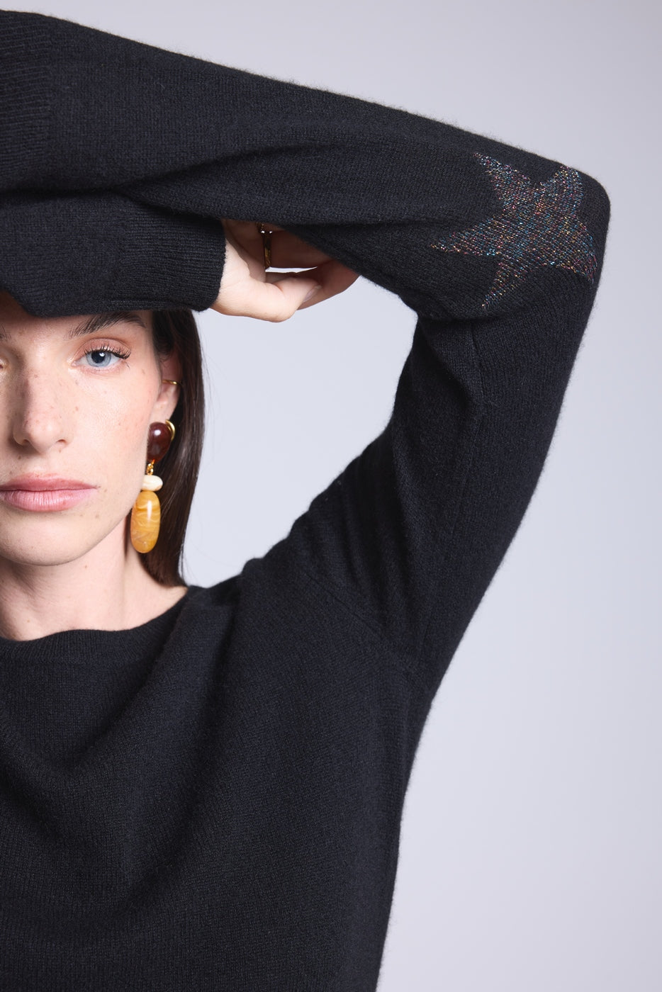 Jersey de cuello redondo con estrellas en los codos Sonia - Negro lúrex multicolor - Unisex