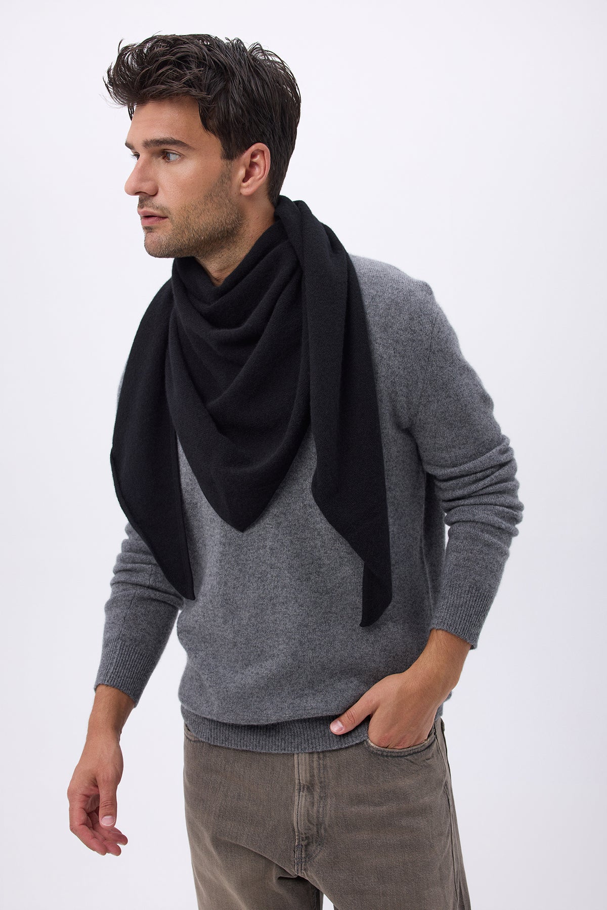 Szalik bandana trójkątny oversize gładki Bandana Sora - Czarny - Męski