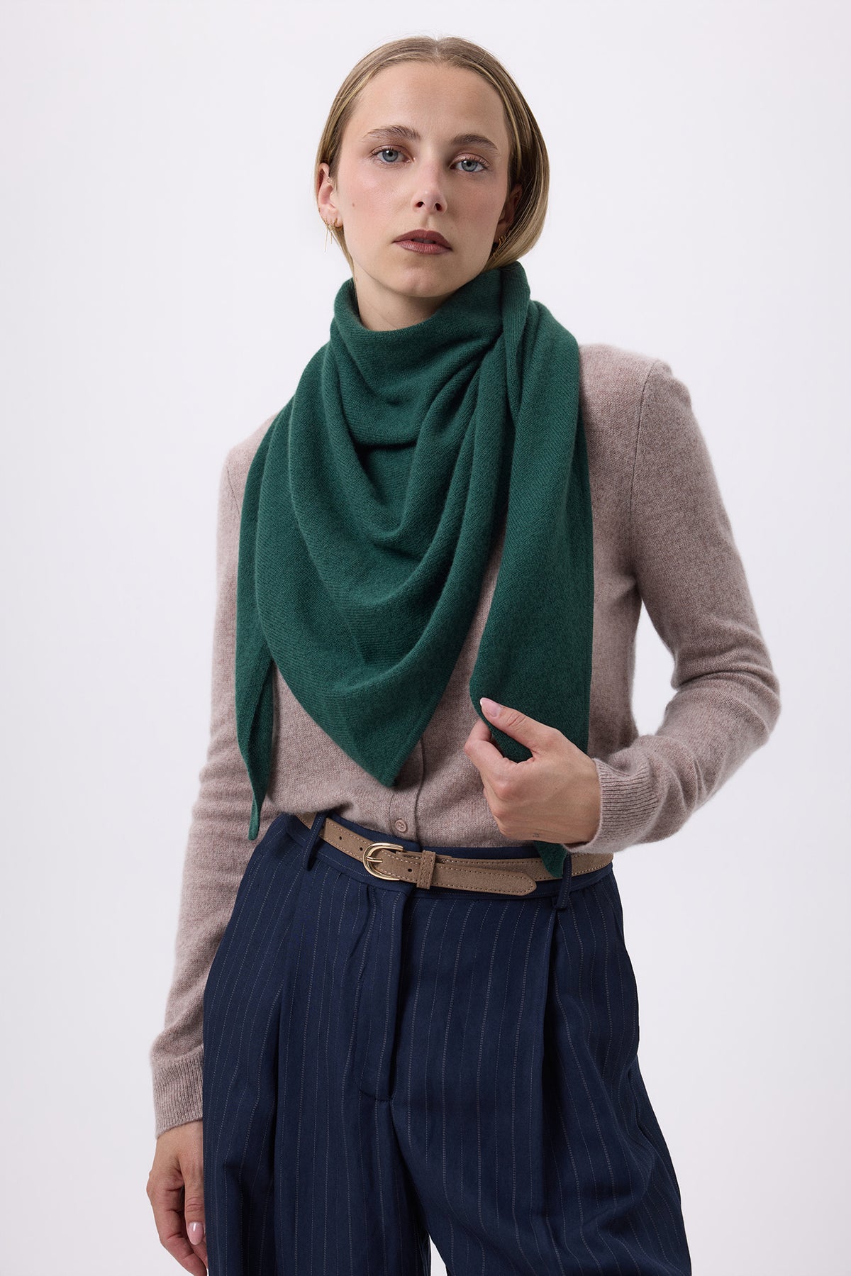 Echarpe Bandana Oversize Triangle Unie Bandana Sora - Vert Bouteille - Femme