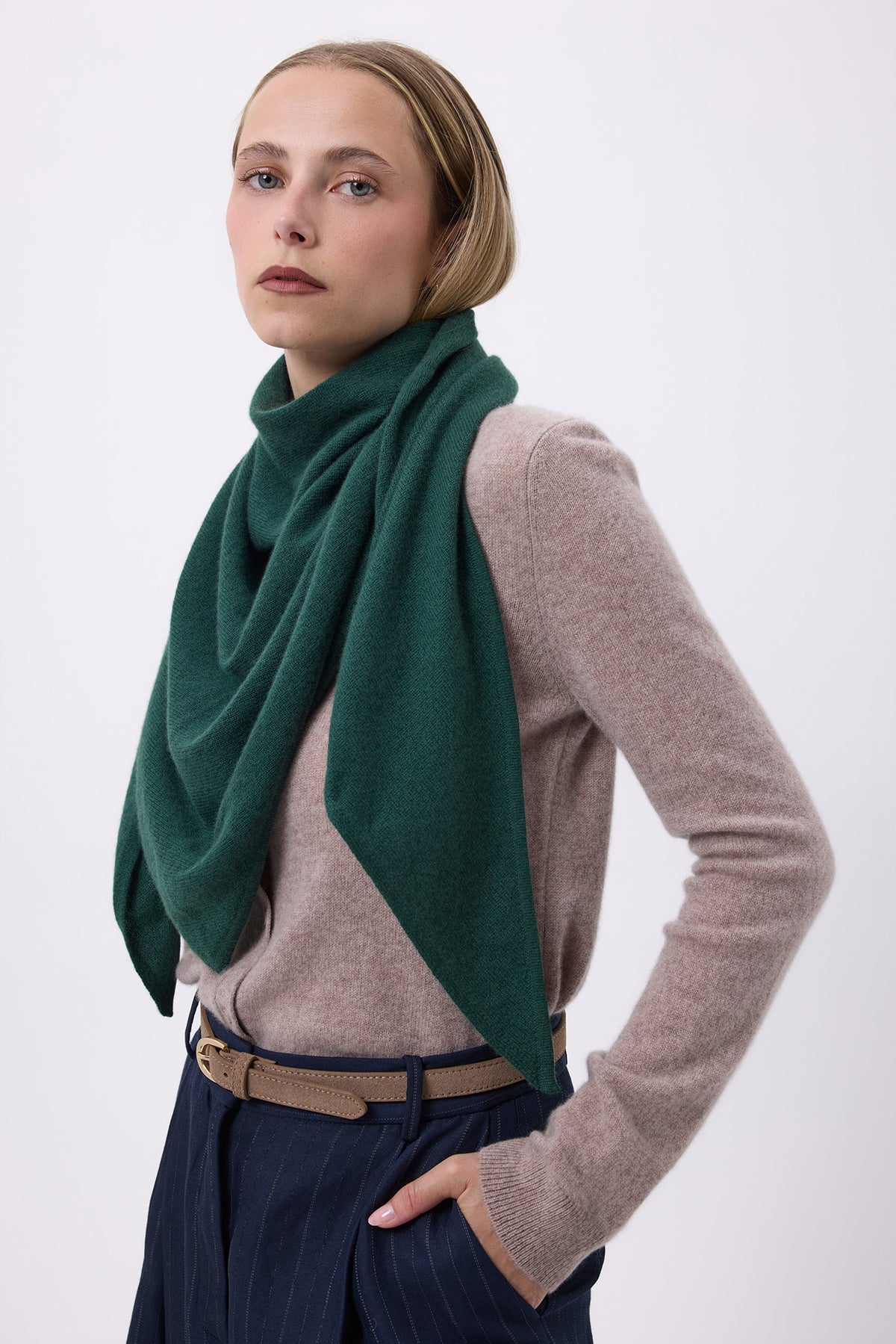 Echarpe Bandana Oversize Triangle Unie Bandana Sora - Vert Bouteille - Femme