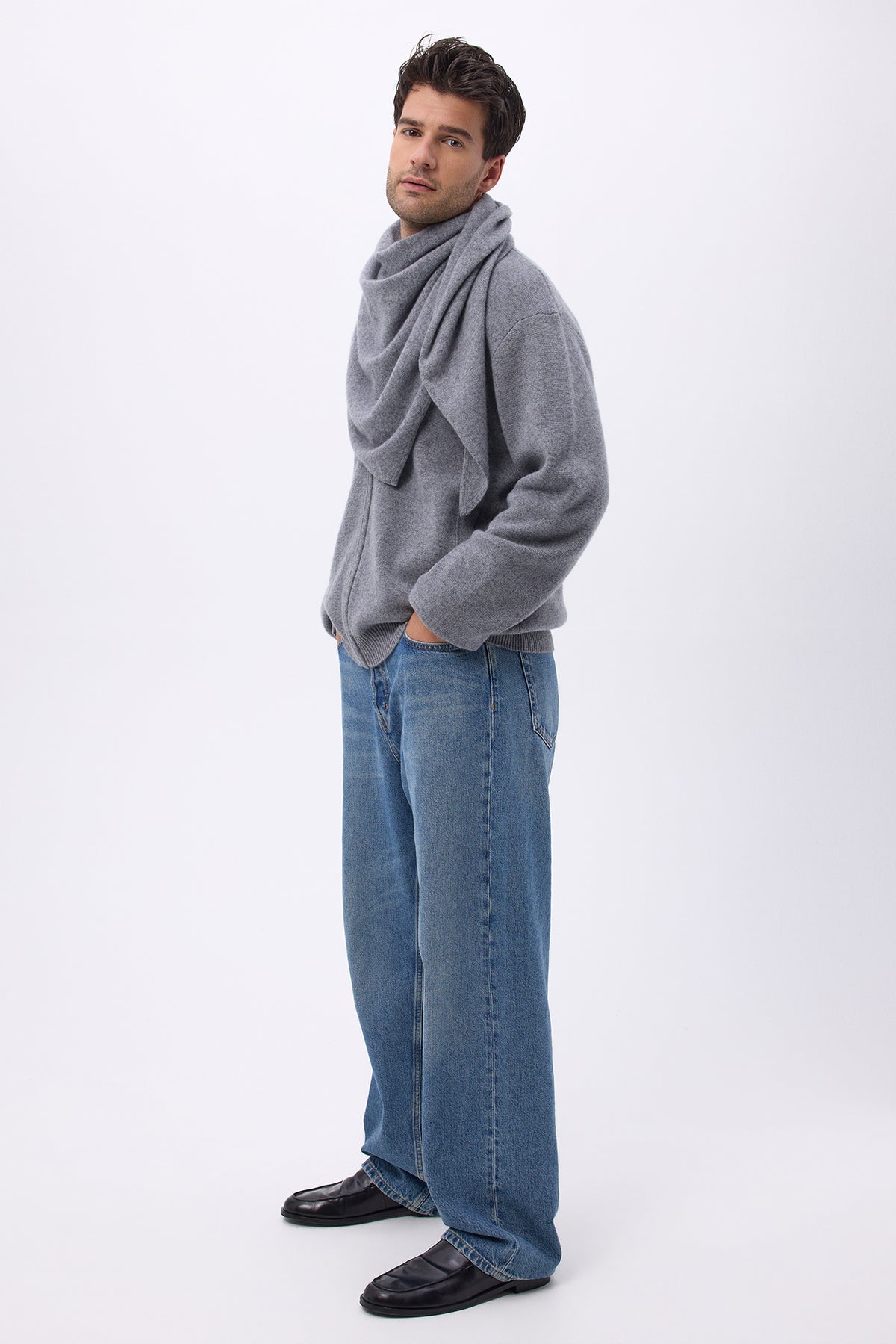 Oversized driehoekige effen bandana-sjaal Sora - Donkergrijs - Heren