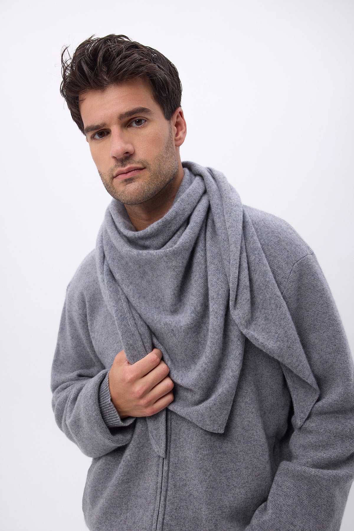 Oversized driehoekige effen bandana-sjaal Sora - Donkergrijs - Heren