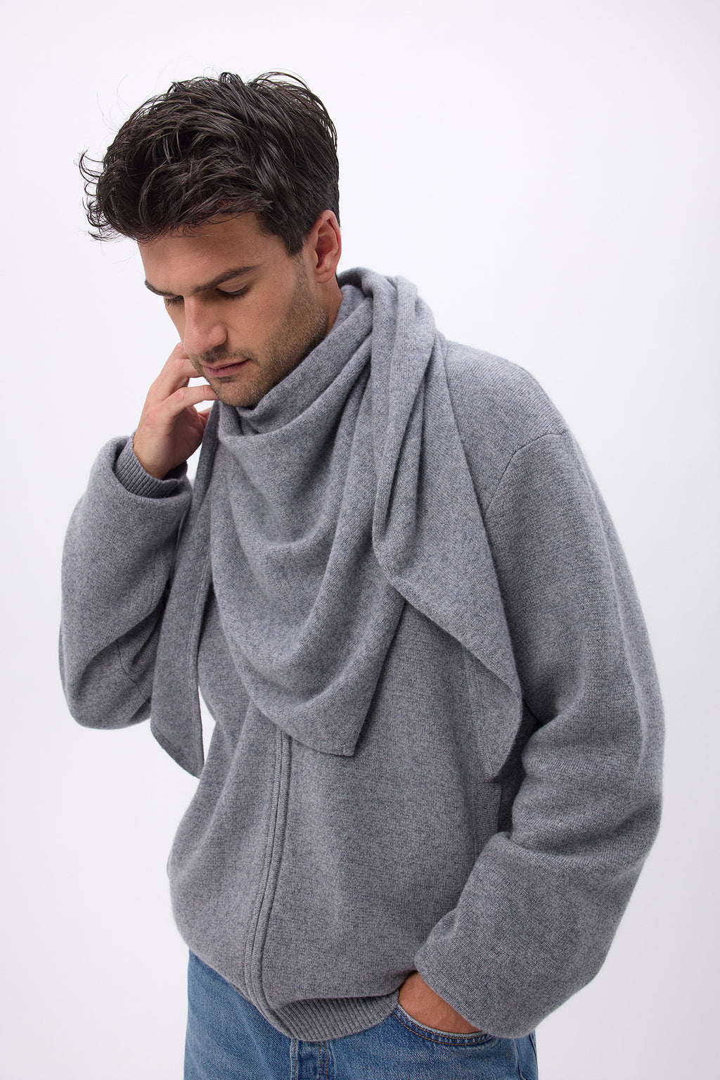 Oversized driehoekige effen bandana-sjaal Sora - Donkergrijs - Heren