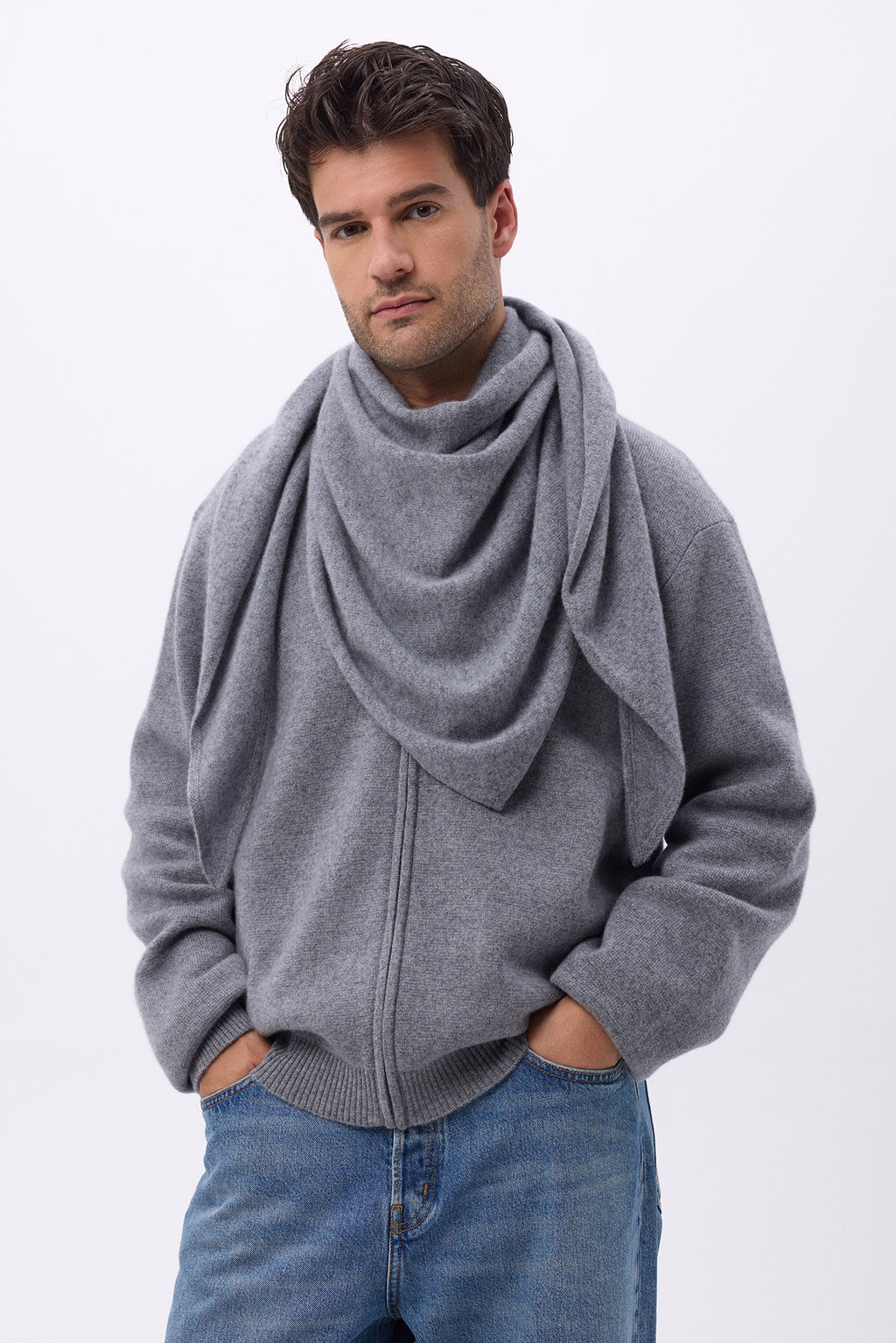 Oversized driehoekige effen bandana-sjaal Sora - Donkergrijs - Heren