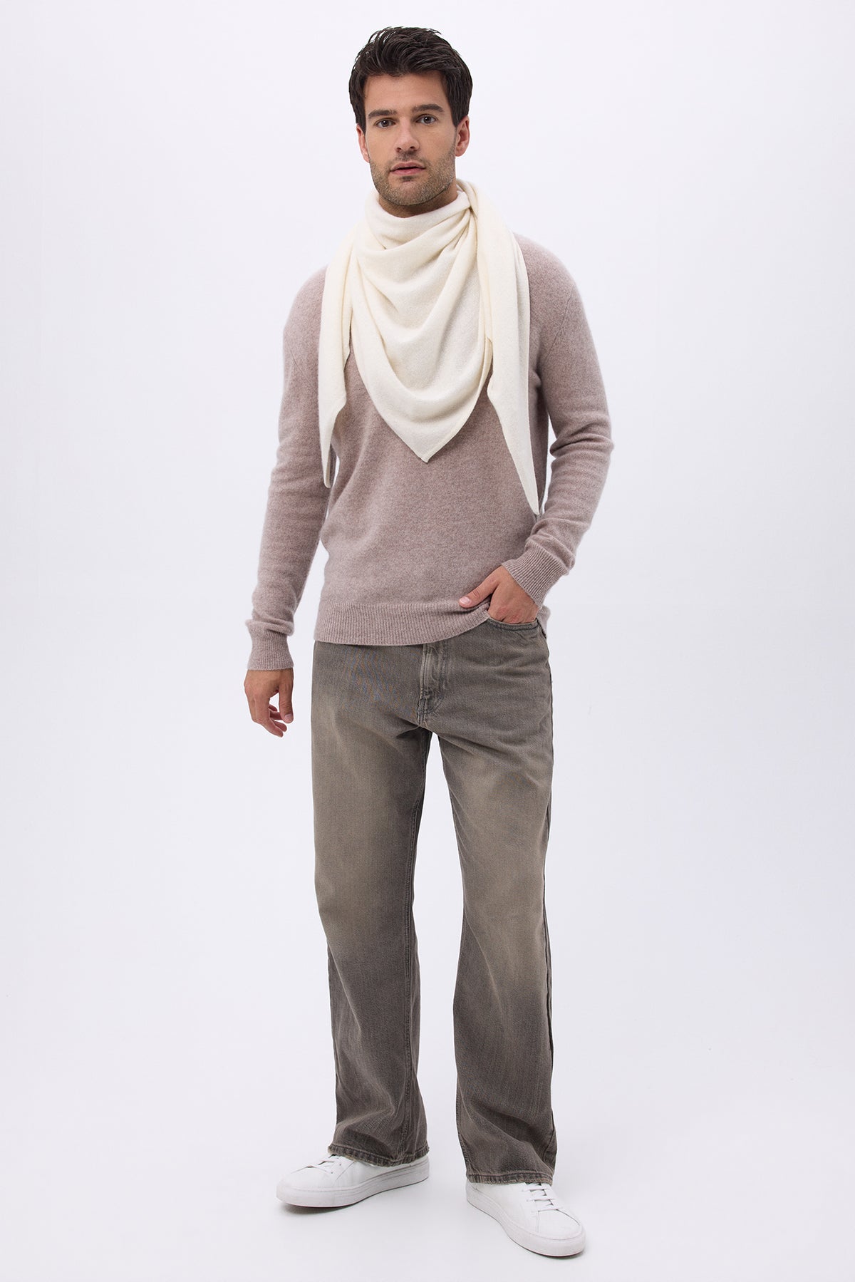 Oversized Driehoekige Effen Bandana Sjaal Bandana Sora - Wit - Heren