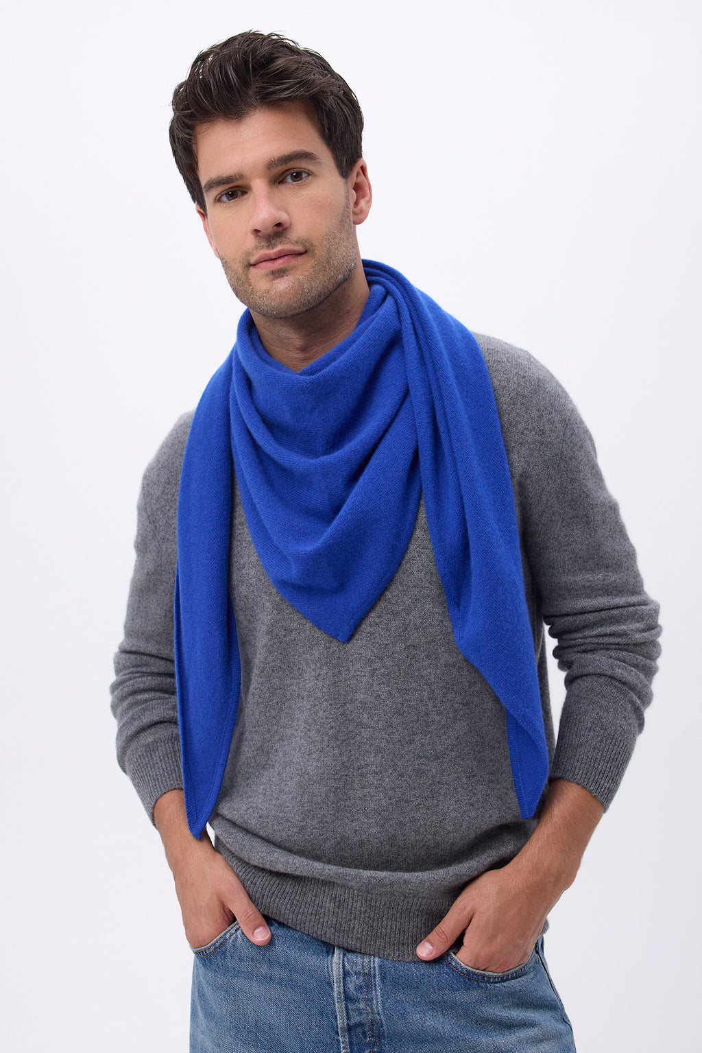 Bufanda bandana triangular oversize lisa Bandana Sora - Azul rey - Hombre