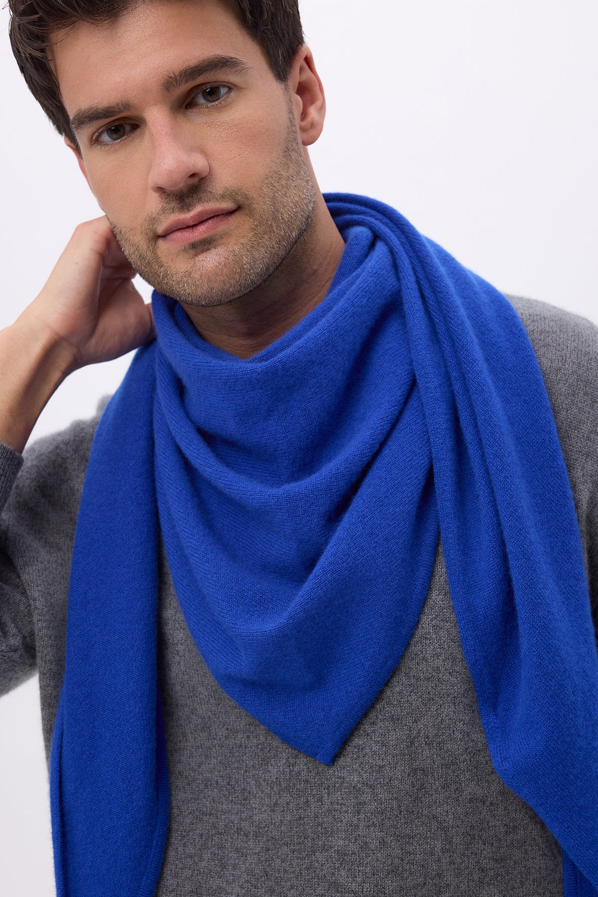 Bufanda bandana triangular oversize lisa Bandana Sora - Azul rey - Hombre