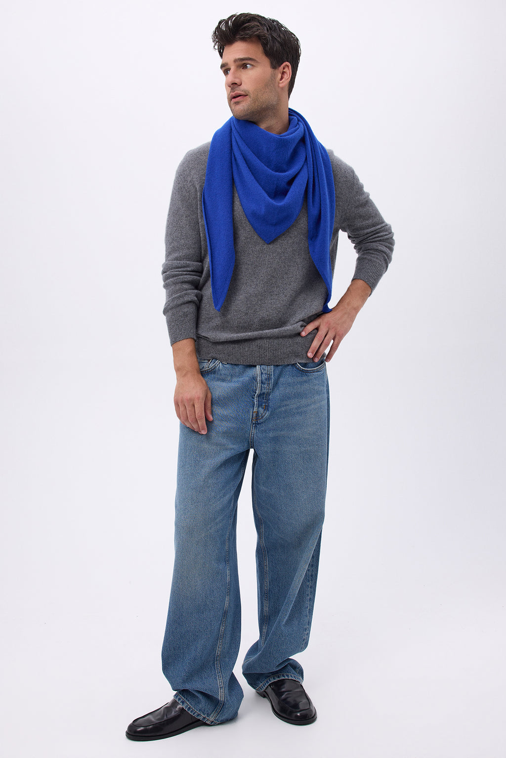 Bufanda bandana triangular oversize lisa Bandana Sora - Azul rey - Hombre