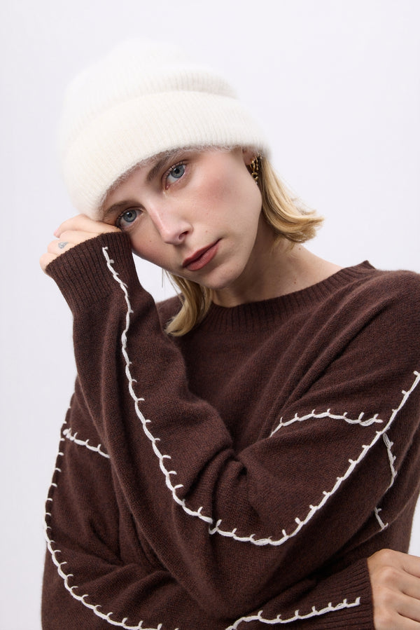 Beanie – Brushed Cashmere Soren - Wit - Unisex