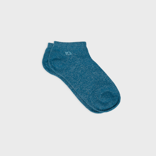 Socquettes Pailletées En Coton Peigné Unies - Bleu Canard