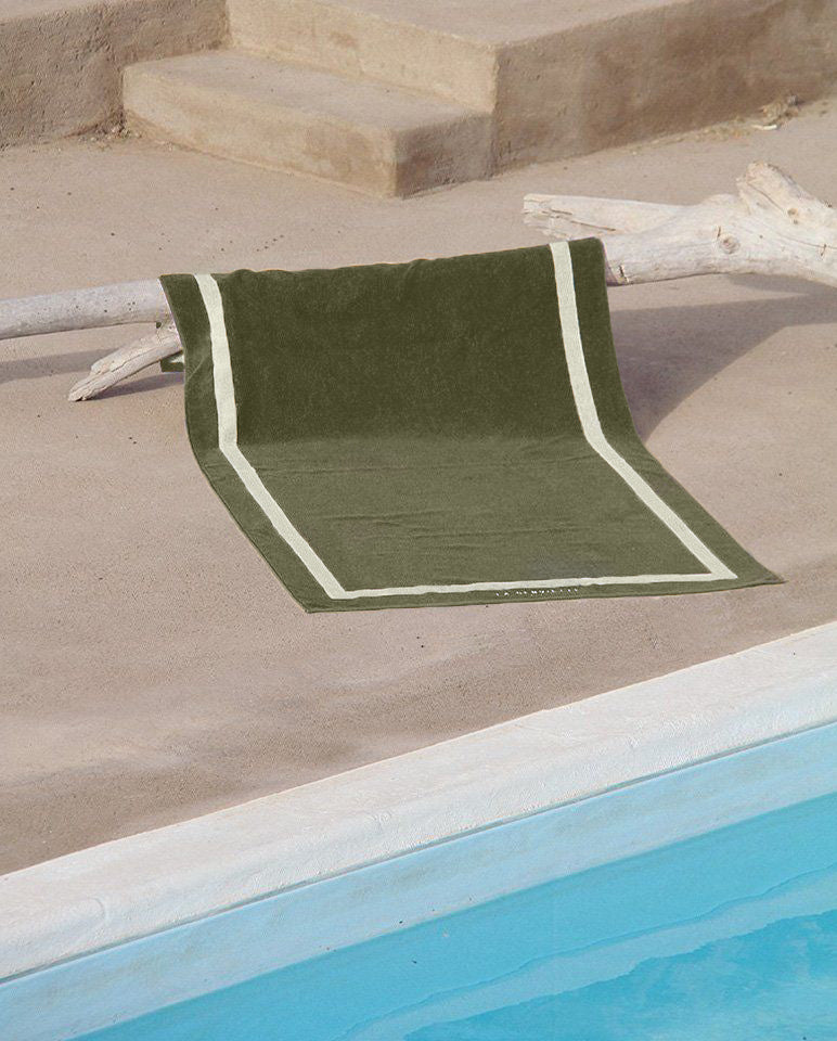 Serviette de plage Unie 90x170 cm - Vert Olive / Crème