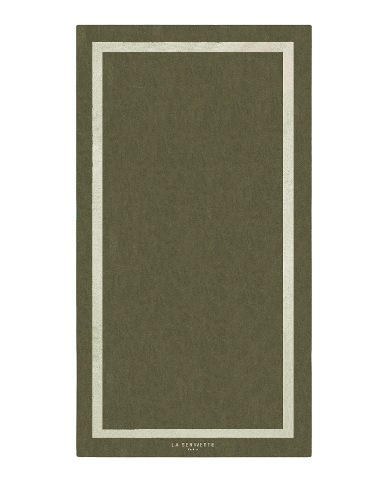 Serviette de plage Unie 90x170 cm - Vert Olive / Crème