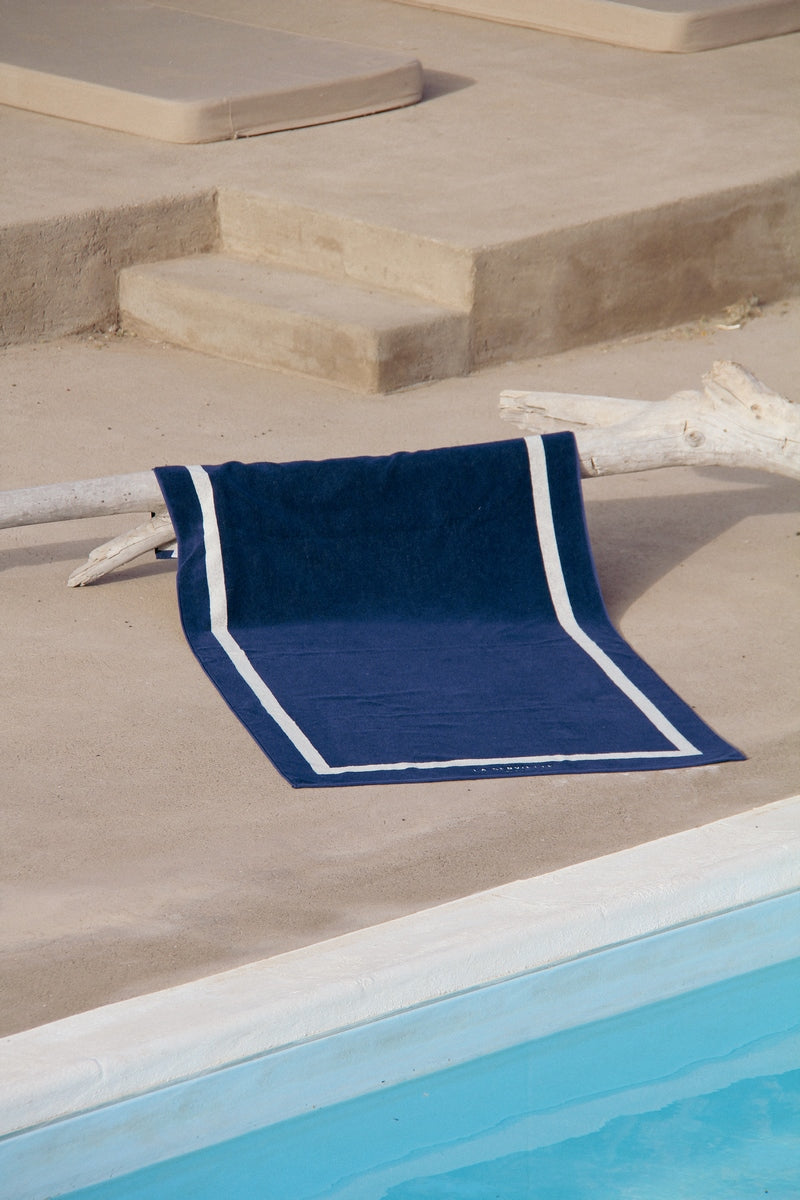 Serviette De Plage Unie - Bleu Océan / Crème