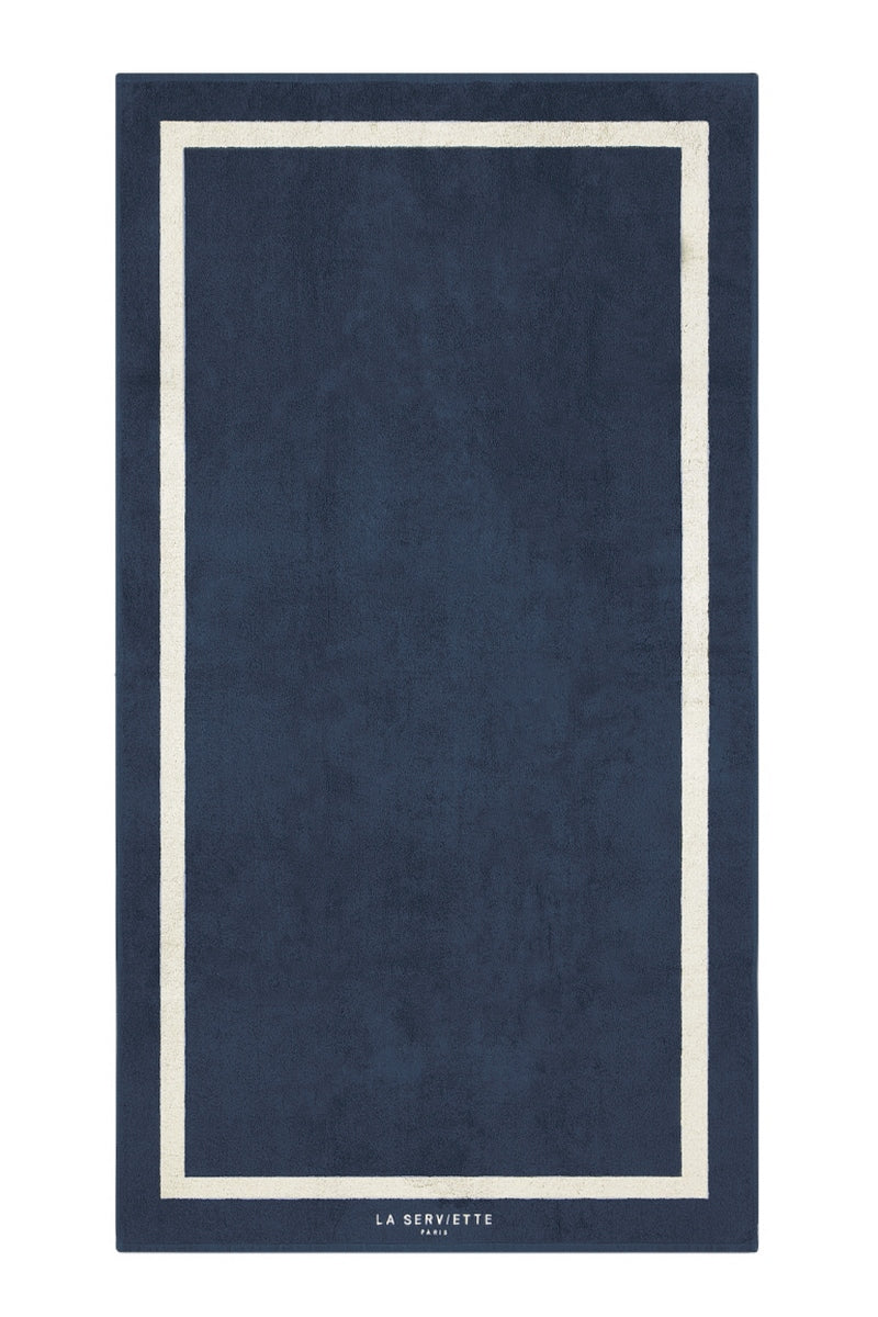 Serviette De Plage Unie - Bleu Océan / Crème