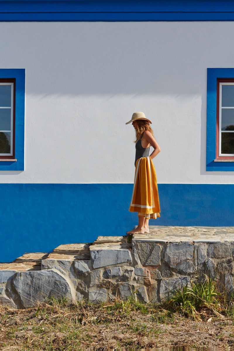 Serviette De Plage Unie - Jaune Gold / Crème