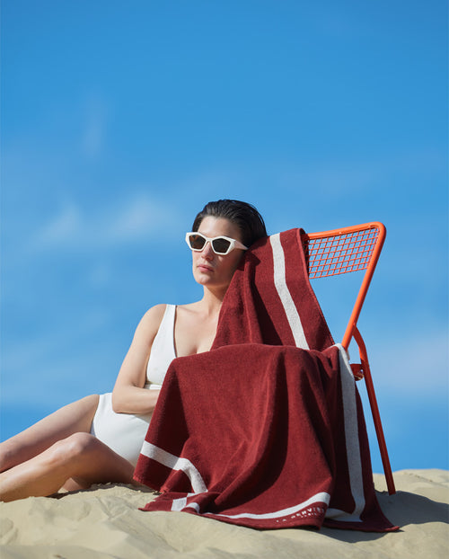 Serviette De Plage Unie  - Rouge Grenat et Crème