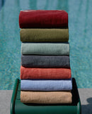 Serviette De Plage Unie  - Rouge Grenat et Crème