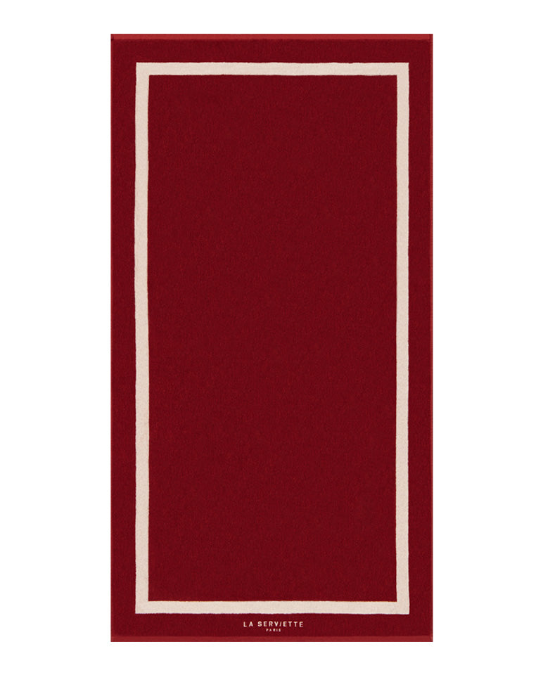 Serviette De Plage Unie  - Rouge Grenat et Crème