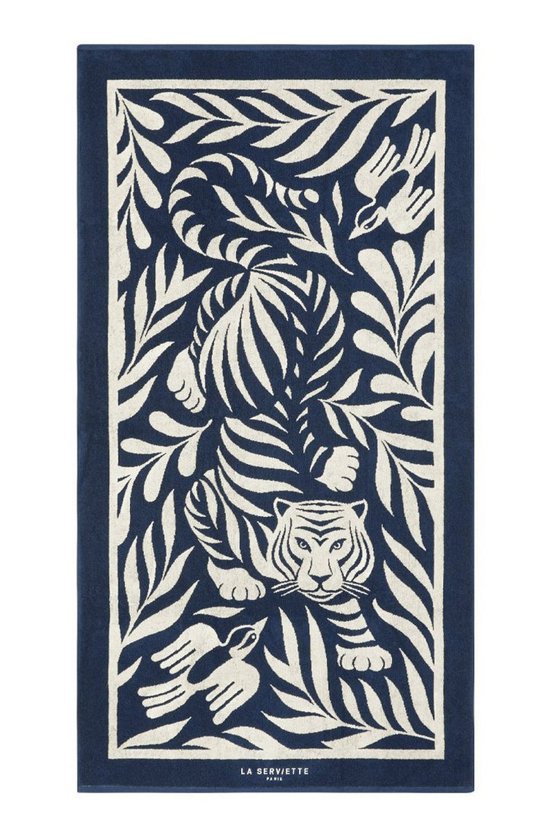 Serviette De Plage Tigre - Bleu Océan / Crème