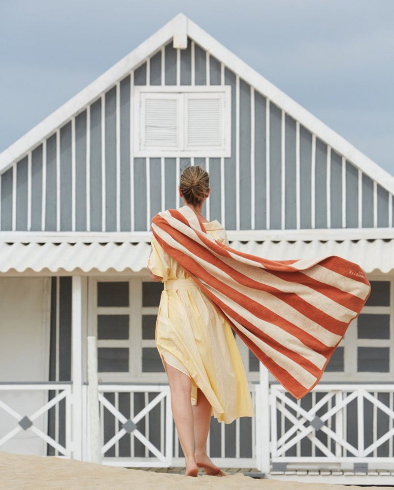 Serviette De Plage Rayures - Rouille / Crème