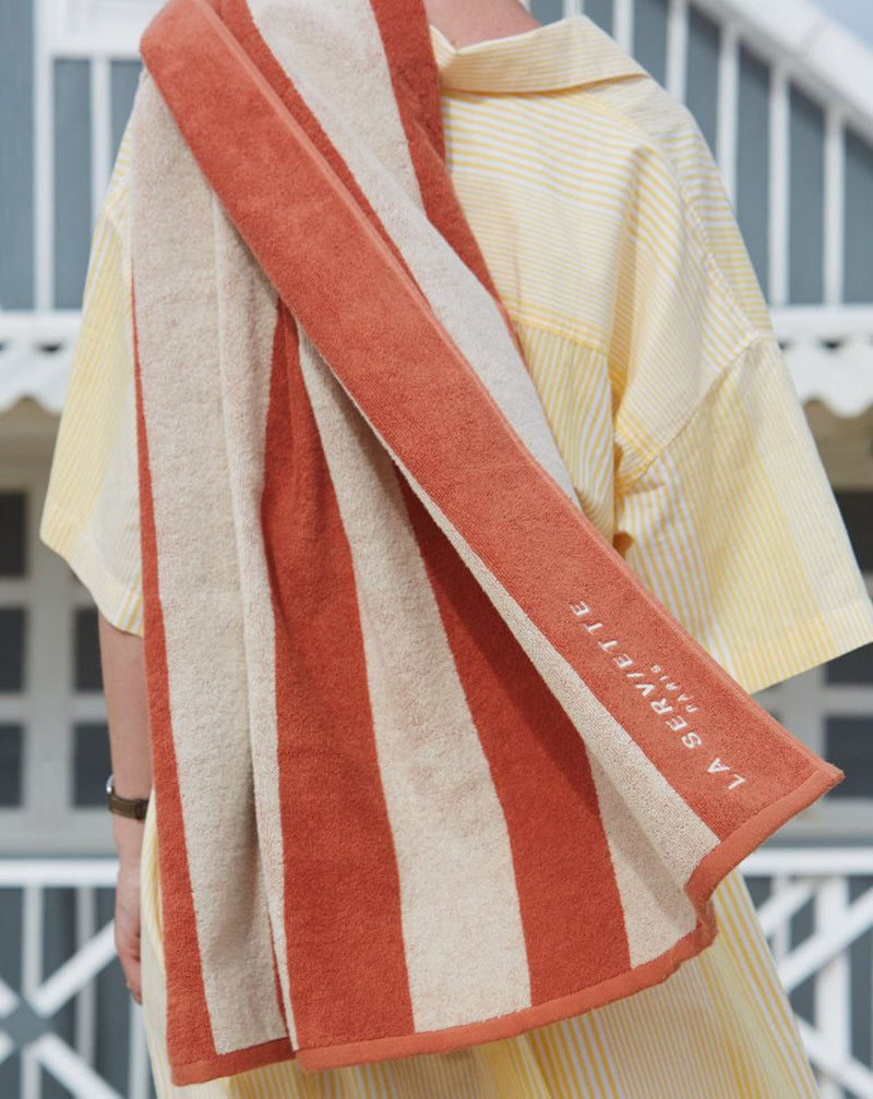 Serviette De Plage Rayures - Rouille / Crème