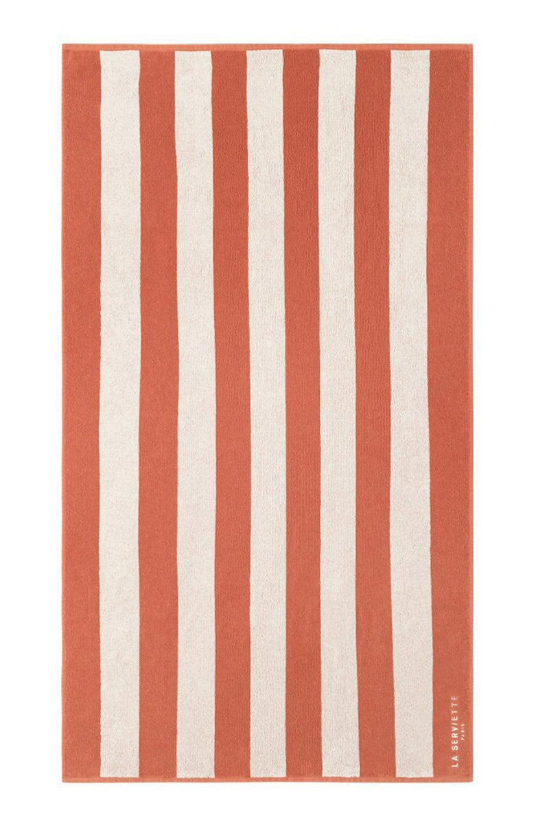 Serviette De Plage Rayures - Rouille / Crème