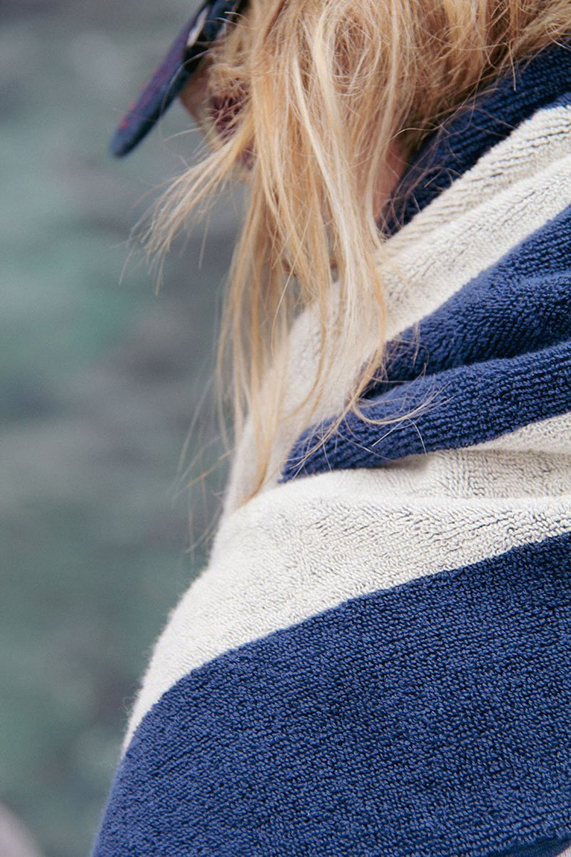 Serviette De Plage Rayures - Bleu Océan / Crème