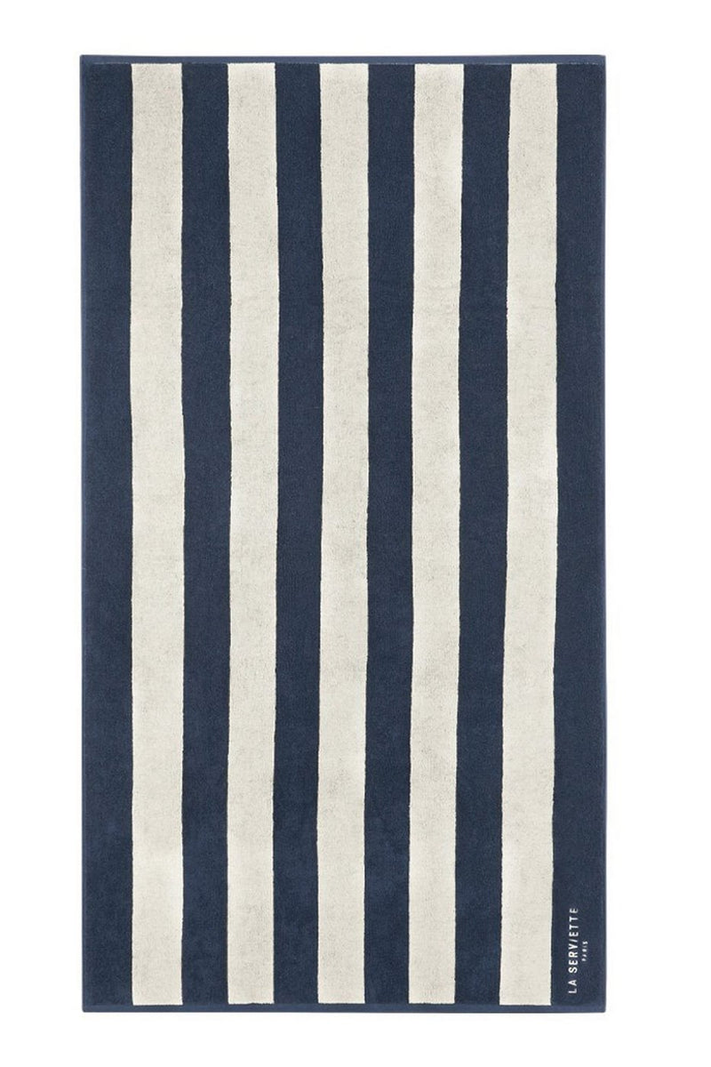 Serviette De Plage Rayures - Bleu Océan / Crème