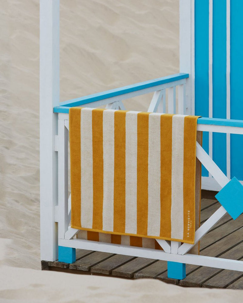 Serviette De Plage Rayures - Jaune Gold/Crème