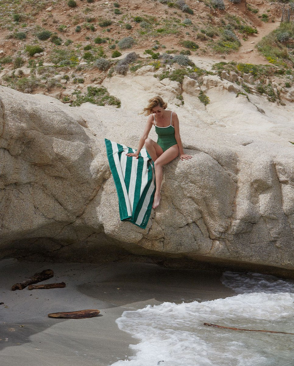 Striped Beach Towel - Imperial Green / Cream