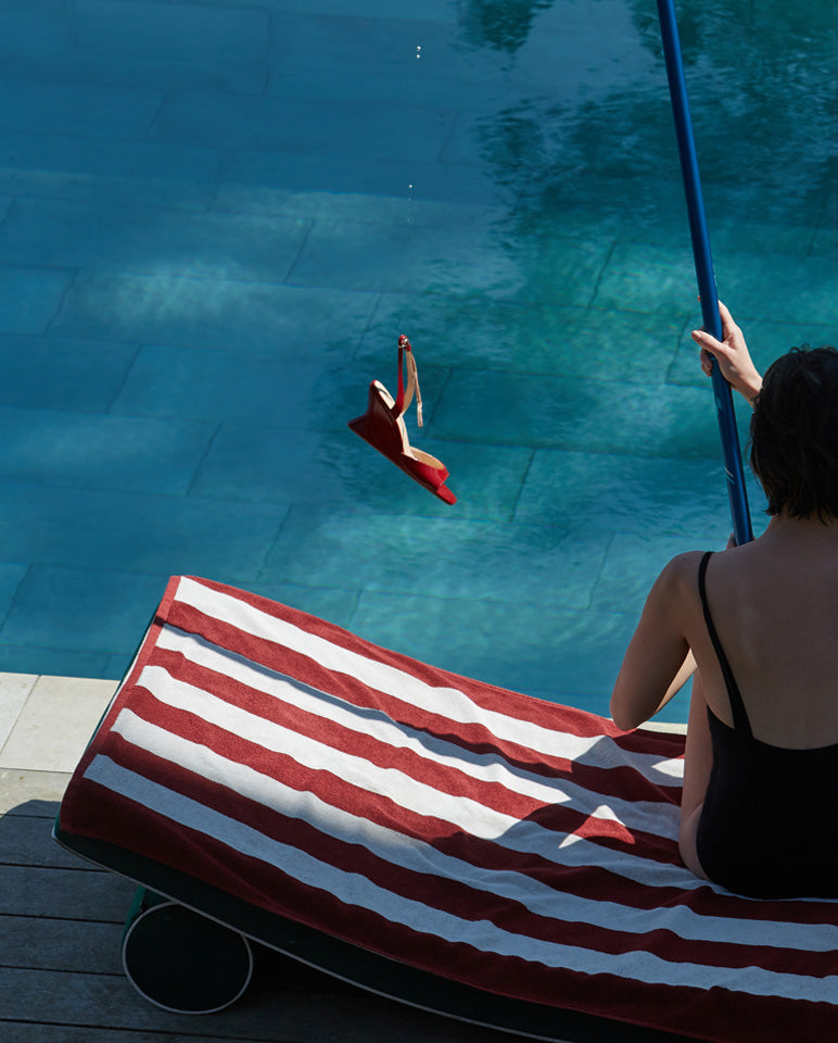 Serviette De Plage Rayures - Rouge Grenat / Crème